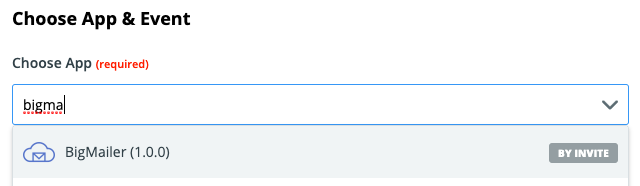 Zapier: find BigMailer app