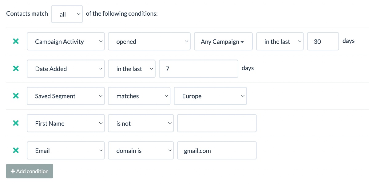 Segmentation rules examples in BigMailer