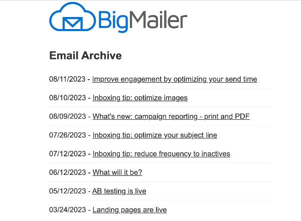BigMailer Email Archive Page