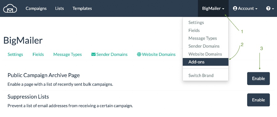 BigMailer Archive page setting