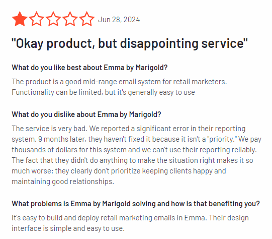 Emma customer review