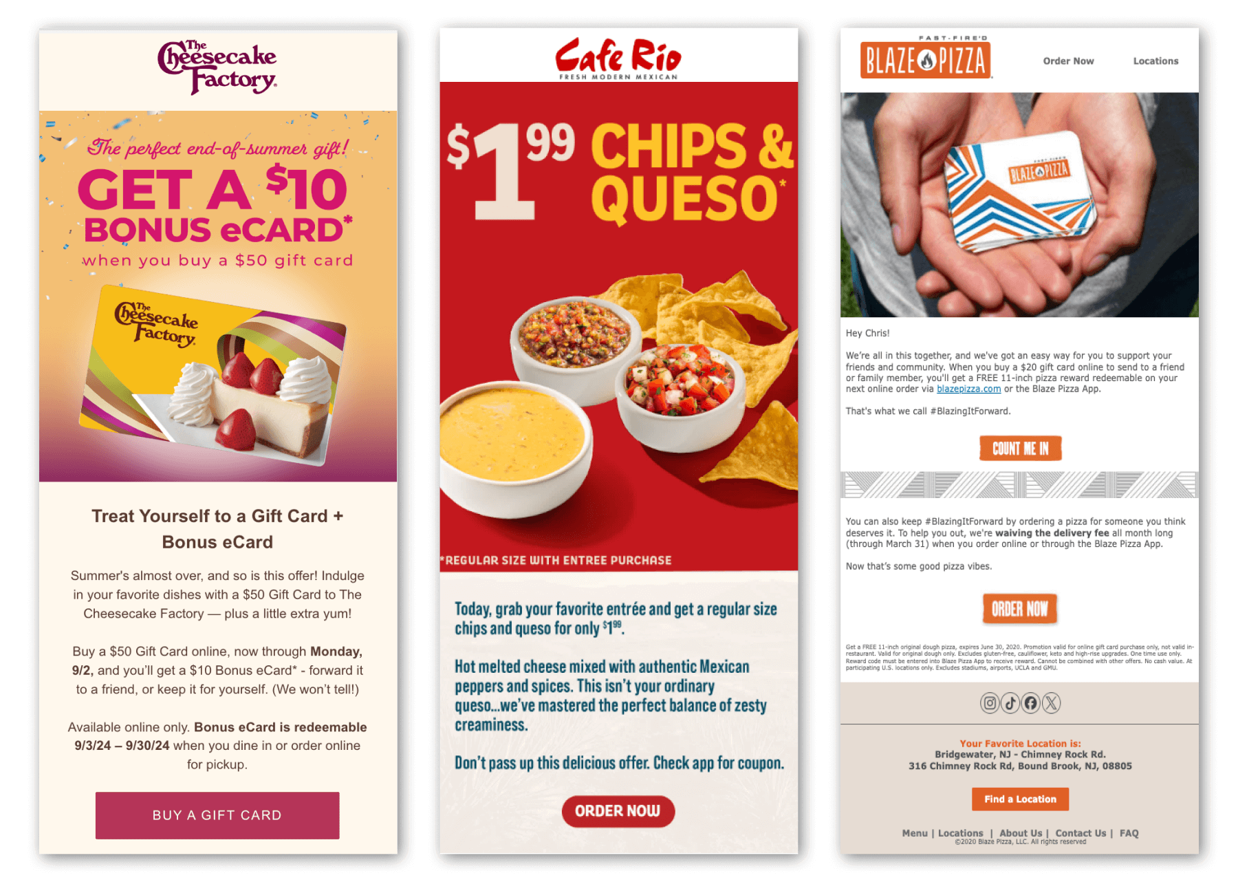 Gifts email marketing examples for restaurants