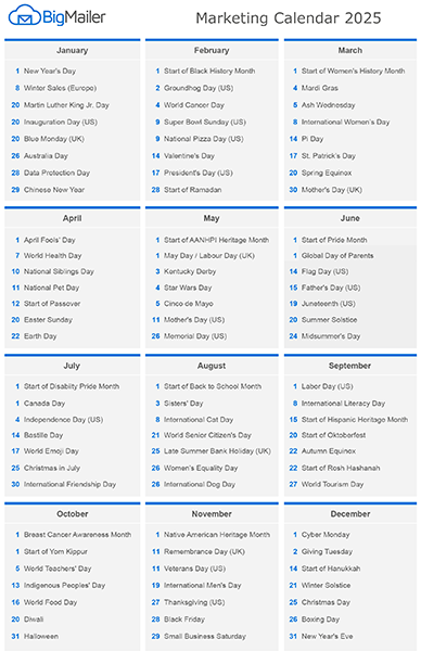 Marketing Calendar 2025 Marketing Calendar 2025