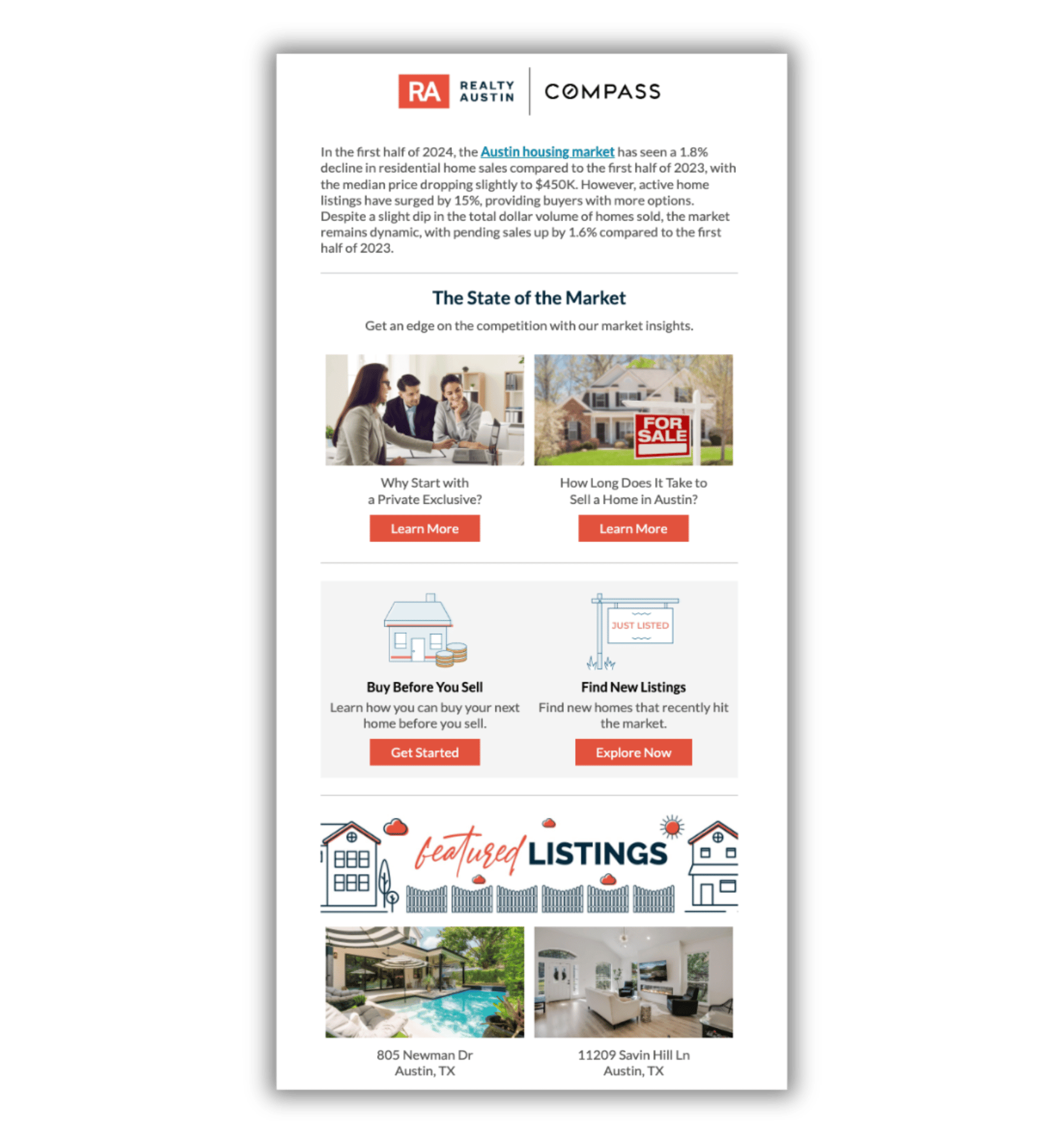market insights update real estate email marketing example
