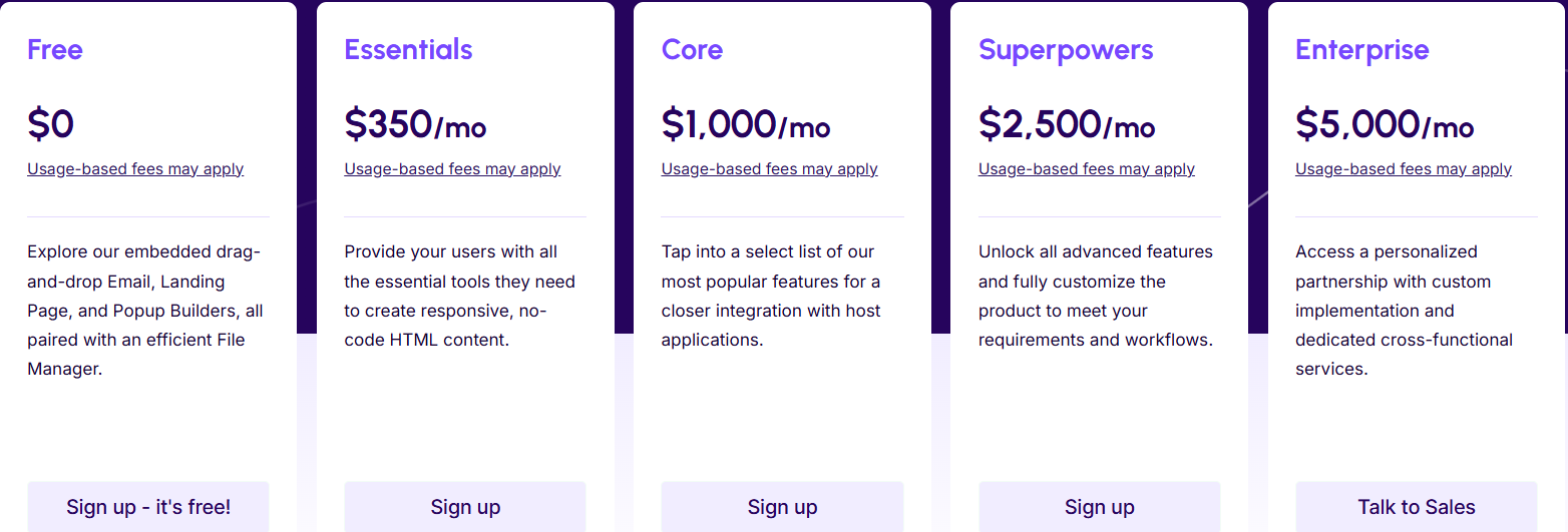 BeeFree SDK pricing