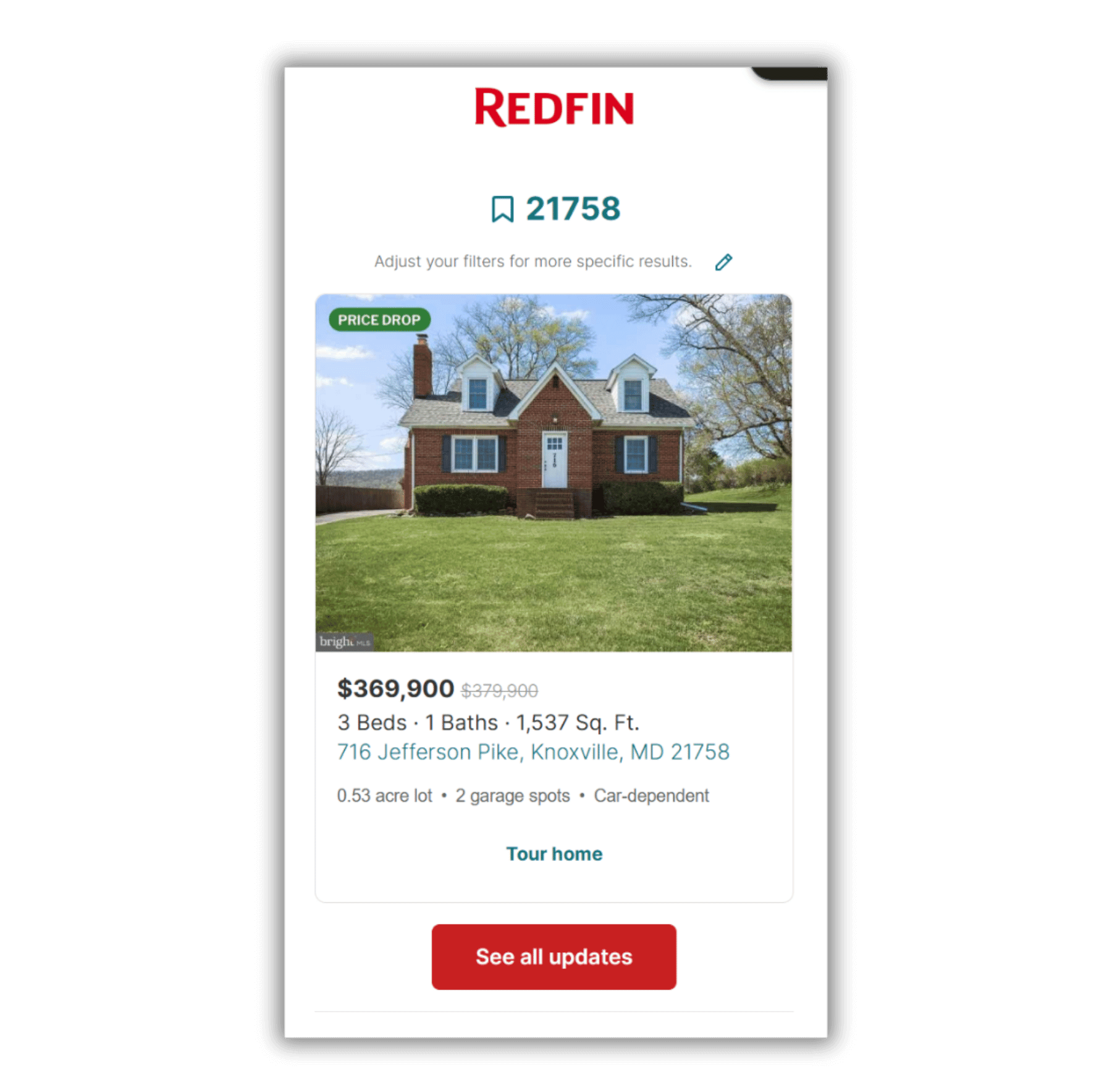 price drop alert real estate email marketing example
