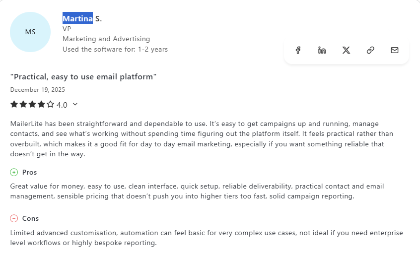 Mailerlite review 2026