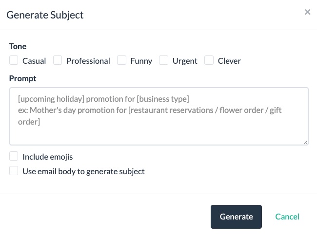 generate subject lines with AI widget