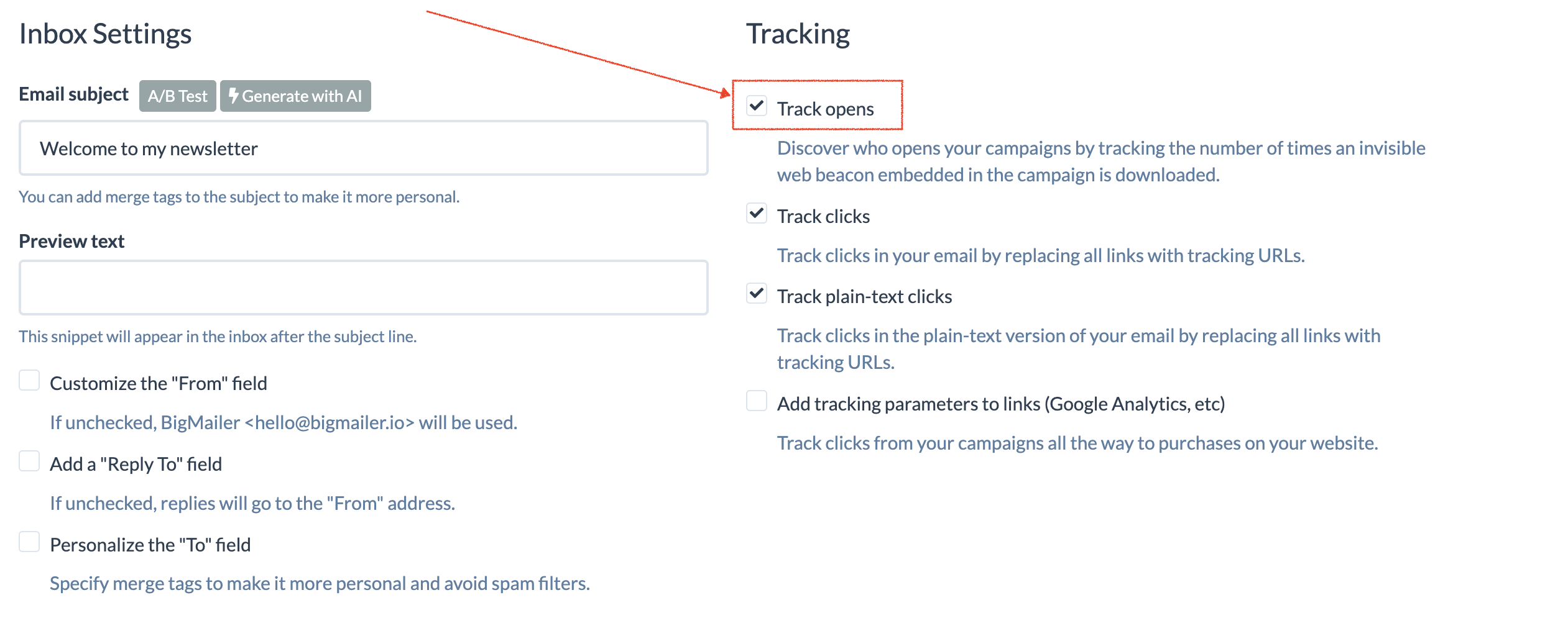 BigMailer segment matching contacts located in France or using wanadoo.fr or laposte.net email domains.